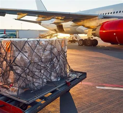 Wrapped air cargo pallet ready for aircraft loading